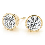 18K Solid Gold Lab Grown Diamond Bezel Set Round Stud Earrings - Detail | Riyanika Jewels