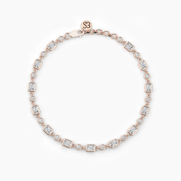 18k Solid Gold Bezel Set Natural Diamond Tennis Bracelet - Side View | Riyanika Jewels