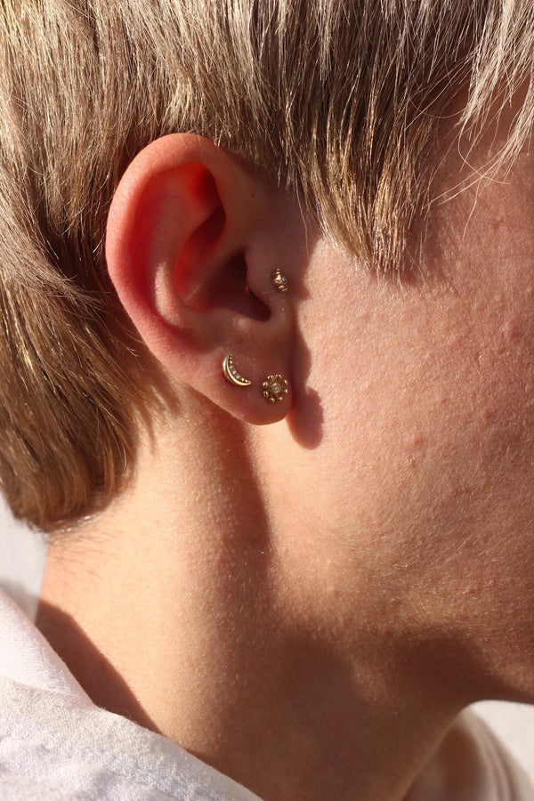 14K Solid Gold Natural Diamond Flower Stud Earrings | Dainty Floral Design