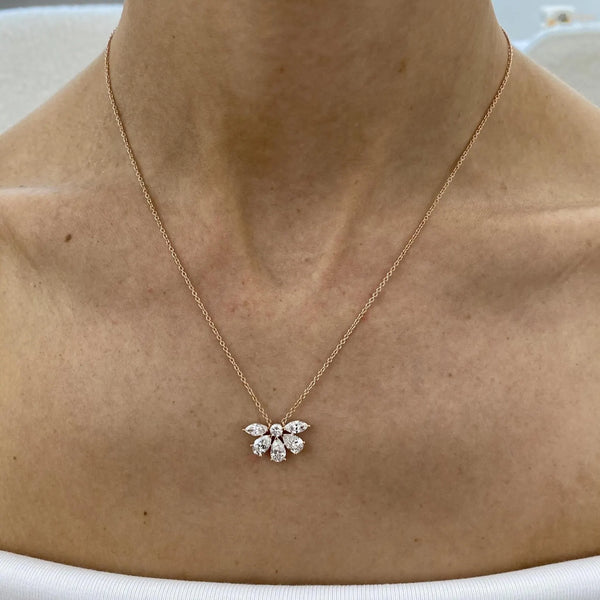 18K Solid Gold Round Marquise And Pear Lab Grown Diamond Cluster Pendant Necklace | Riyanika Jewels