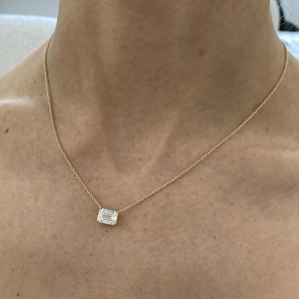 18K Solid Gold Emerald Diamond Prong Pendant Necklace | Riyanika Jewels