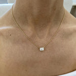 14K Solid Gold Emerald Diamond Prong Pendant Necklace