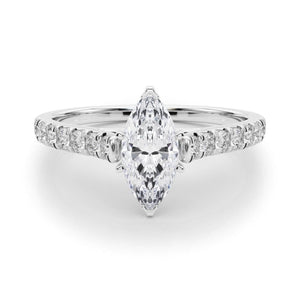 18K Solid Gold 1.33CT Marquise-Cut Natural Diamond Cathedral Engagement Ring