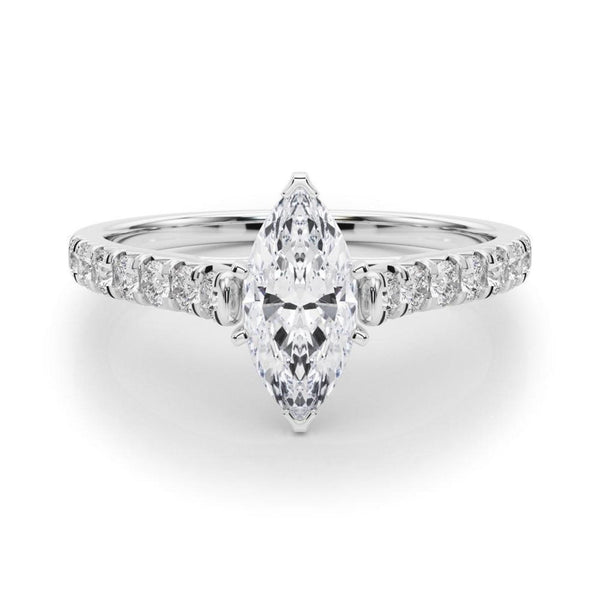 18K Solid Gold 1.33CT Marquise-Cut Natural Diamond Cathedral Engagement Ring