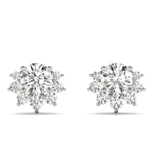 18K Solid Gold 0.70 Ct Natural Diamond Floral Cluster Stud Earrings
