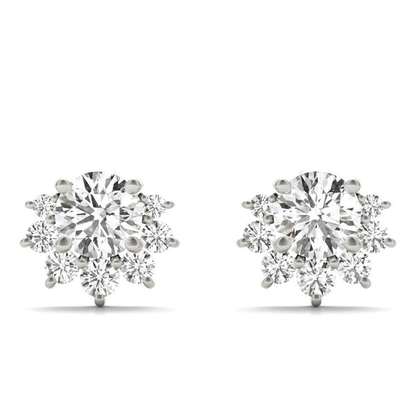 18K Solid Gold 0.70 Ct Natural Diamond Floral Cluster Stud Earrings