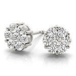 18K Solid Gold 0.50 Ct Natural Diamond Round Cluster Stud Earrings - Alternate Angle | Riyanika Jewels