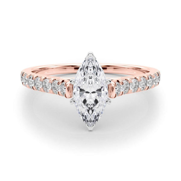 18K Solid Gold 1.33CT Marquise-Cut Natural Diamond Cathedral Engagement Ring - Side View | Riyanika Jewels