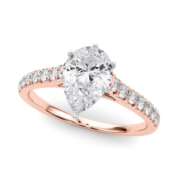 18K Solid Gold 1.33 CT Pear-Cut Natural Diamond Cathedral Engagement Ring - Side View | Riyanika Jewels