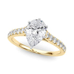 18K Solid Gold 1.33 CT Pear-Cut Lab Grown Diamond Cathedral Engagement Ring - Detail | Riyanika Jewels