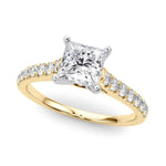 18K Solid Gold 1.33 CT Princess-Cut Natural Diamond Cathedral Engagement Ring - Detail