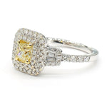 18K Solid Gold Cushion Lab Grown Yellow Diamond 1.14 Carat Cocktail Ring - Close Up | Riyanika Jewels