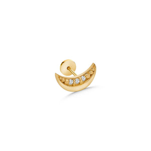 14K Solid Gold Natural Diamond Moon Stud Earring