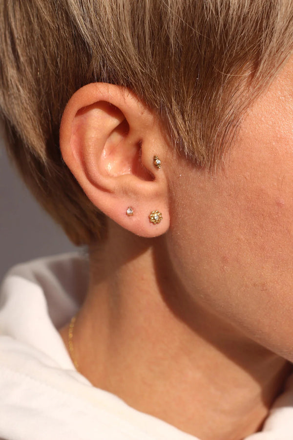 14K Solid Gold Lab Grown Diamond Flower Stud Earrings | Dainty Floral Design