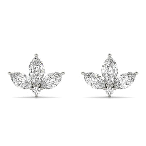18K Solid Gold 0.45 Ct Natural Diamond Floral Cluster Stud Earrings
