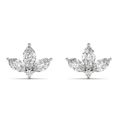 18K Solid Gold 0.45 Ct Natural Diamond Floral Cluster Stud Earrings