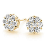 18K Solid Gold 0.50 Ct Natural Diamond Round Cluster Stud Earrings