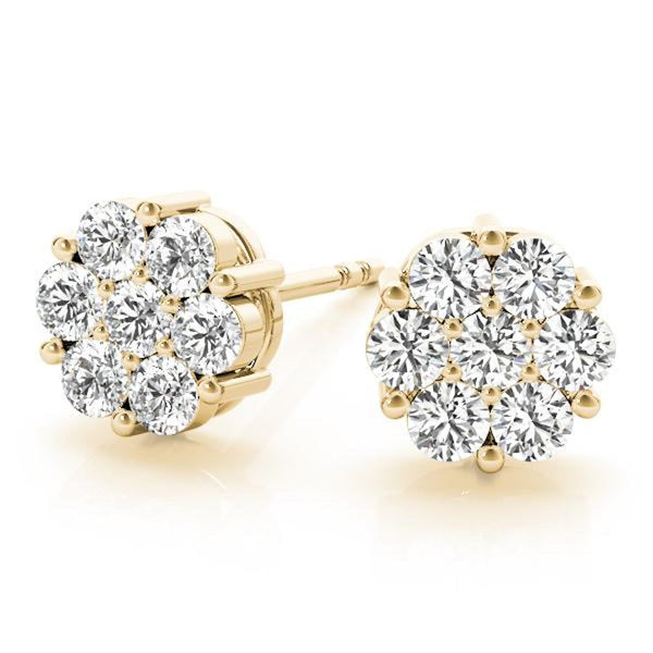 14K 0.5ct Natural Diamond Round Cut Cluster Stud Earrings