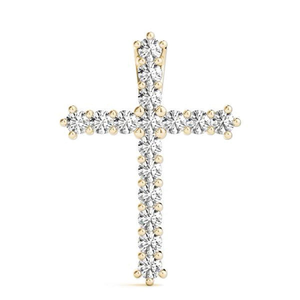 14K Solid Gold 16 Stone Natural Diamond Cross Pendant