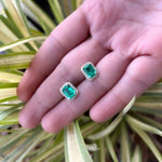 14K Solid Gold Natural Diamon Green Emerald Stud Earring