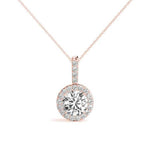 18K Gold Halo Lab Grown Diamond Pendant Necklace - Close Up | Riyanika Jewels