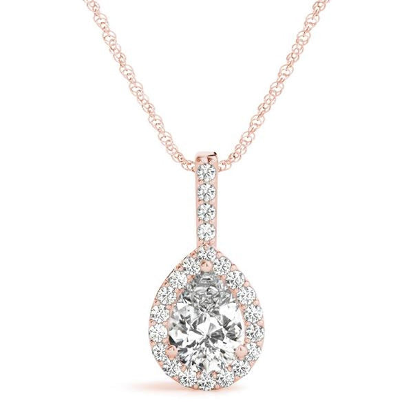 14K 1ct Natural Diamond Pear Cut Halo Pendant Necklace