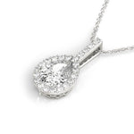 18K Solid Gold 1.00 CTW Lab Grown Diamond Pear-Shaped Halo Pendant Necklace - Detail