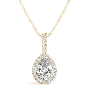 18K Solid Gold 1.00 CTW Natural Diamond Pear-Shaped Halo Pendant Necklace
