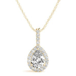 14K 1ct Natural Diamond Pear Cut Halo Pendant Necklace
