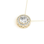 18K Solid Gold 1.15 CTW Natural Diamond Halo Pendant Necklace - Detail | Riyanika Jewels