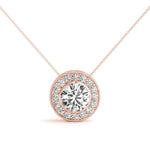 18K Solid Gold 1.15 CTW Natural Diamond Halo Pendant Necklace - Close Up | Riyanika Jewels
