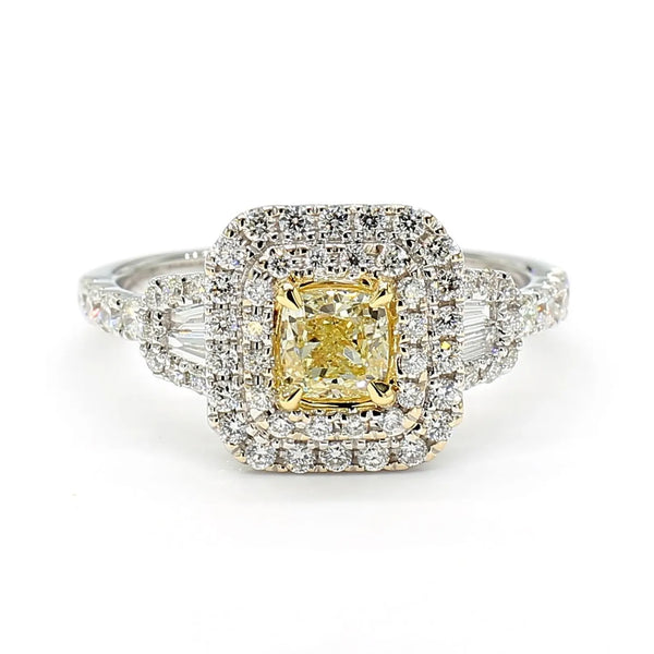 14K 1.14ct Lab Grown Yellow Diamond Cushion Cut Cocktail Ring