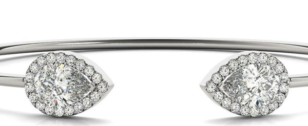 18K Solid Gold 1.75ct Open Bangle Bracelet with Pear-Shaped Halo Natural Diamond - Side View | Riyanika Jewels