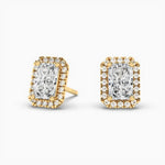 14K Natural Diamond Radiant Cut Halo Stud Earrings