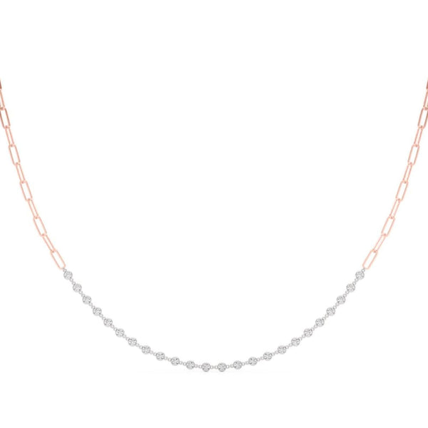 18K Solid Gold 0.75 CTW Natural Diamond Paperclip Chain Necklace - Side View | Riyanika Jewels