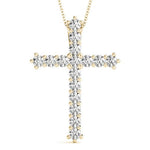 18K Solid Gold 16 Stone Natural Diamond Cross Pendant - Side View | Riyanika Jewels