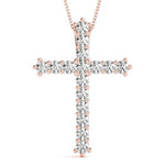 14K Solid Gold 16 Stone Natural Diamond Cross Pendant