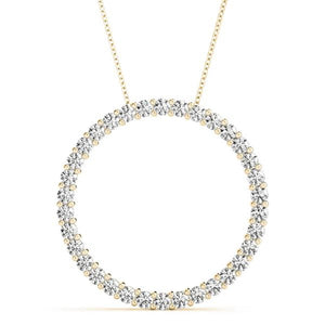 18K Solid Gold 1.00 CTW Natural Diamond Circle Pendant Necklace