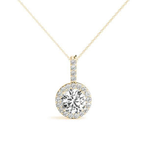 14K Natural Diamond Halo Pendant Necklace