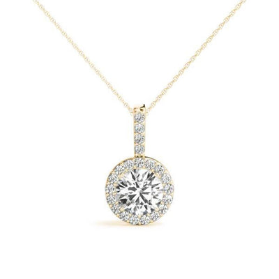 14K Natural Diamond Halo Pendant Necklace
