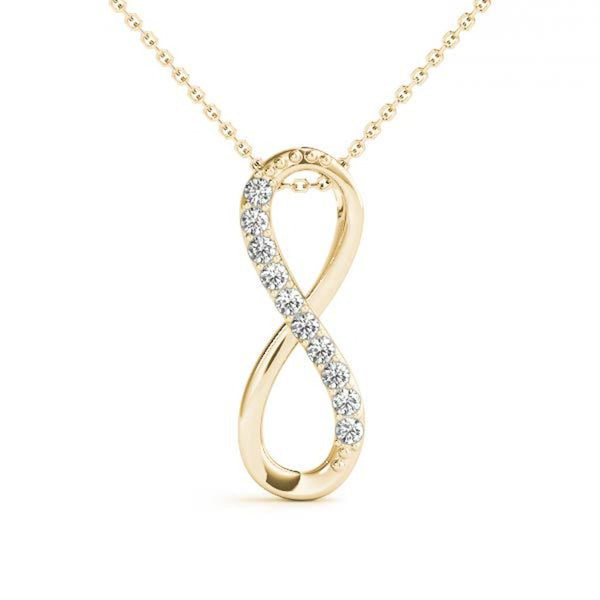 18K Solid Gold Natural Diamond Infinity Pendant Necklace