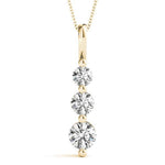 18K Solid Gold Natural Diamond Three-Stone Drop Pendant