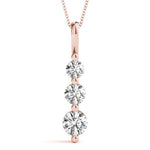 18K Solid Gold Natural Diamond Three-Stone Drop Pendant - Alternate Angle | Riyanika Jewels