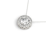 18K Solid Gold 1.15 CTW Natural Diamond Halo Pendant Necklace - Alternate Angle | Riyanika Jewels