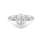 18K Solid Gold 1.00 Ct Oval Lab Grown Diamond Engagement Ring Bezel Set - Close Up | Riyanika Jewels