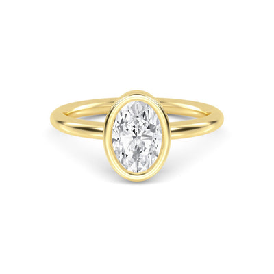 18K Solid Gold 1.00 Ct Oval Natural Diamond Engagement Ring Bezel Set