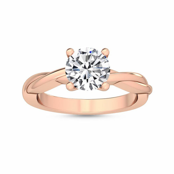 18K Solid Gold 1.00Ct Round Natural Diamond Solitaire Engagement Ring - Side View | Riyanika Jewels