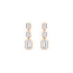 18K Solid Gold 3.15Ct Emerald Cut Lab Grown Diamond Drop Earring 3‑Stone Vertical Bezel - Detail