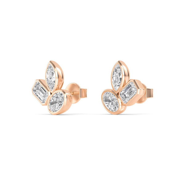 14K 2.06ct Natural Diamond Oval Cut Cluster Stud Earrings