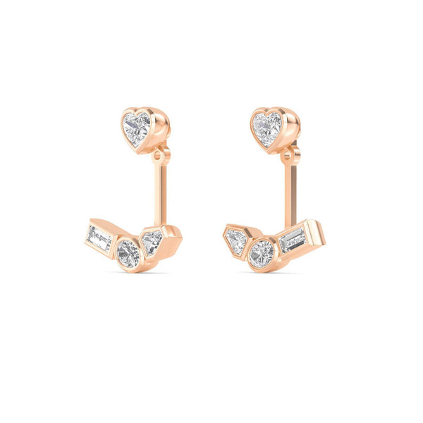 18K Solid Gold 1.33 Ct Natural Diamond Heart Stud Earrings - Side View | Riyanika Jewels